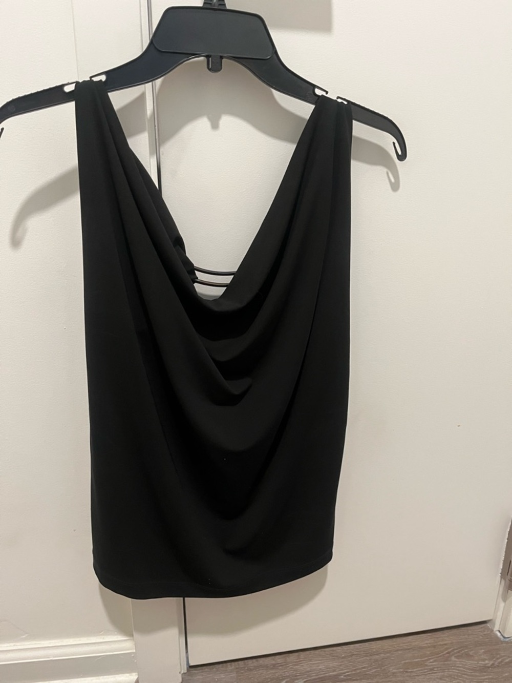 Plein Sud Sleeveless Black Top with Front Drape and Back Buckle Detail